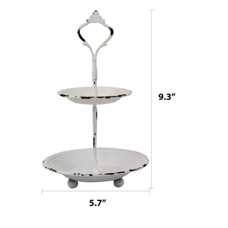 Stonebriar Small 2 Tier Worn White Metal Tray, Rustic Farmhouse Decor, Tiered Jewelry Tray for Vanity or Bathroom, 9.25" - Image 2
